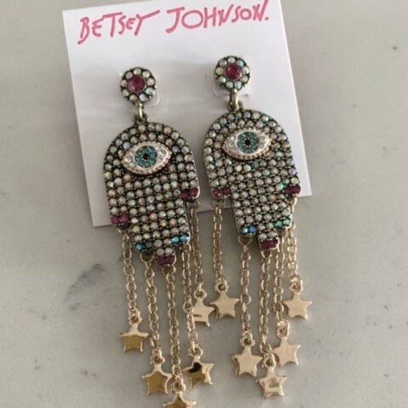 Betsey Johnson Jewelry - Betsey Johnson Hamsa Hand Drop Earrings